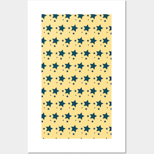 Adino | Yellow and Dark Blue Stars Pattern Posters and Art